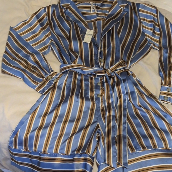 Anthropologie Blue and Brown Striped Pajama Set - Picture 2 of 8